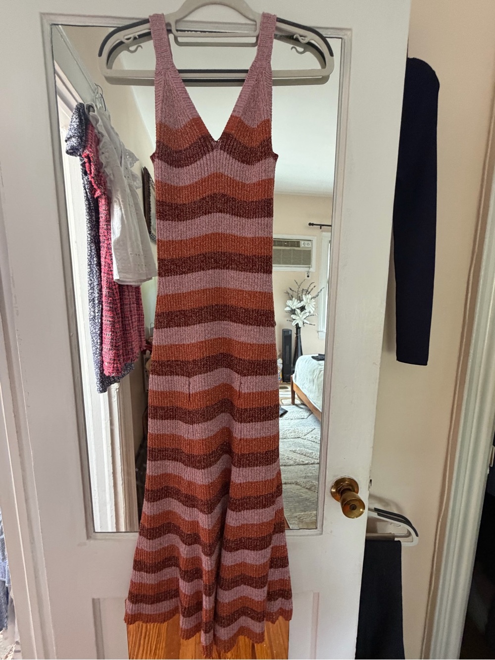 kate spade Striped V-Neck Maxi Dress in Pink and Brown